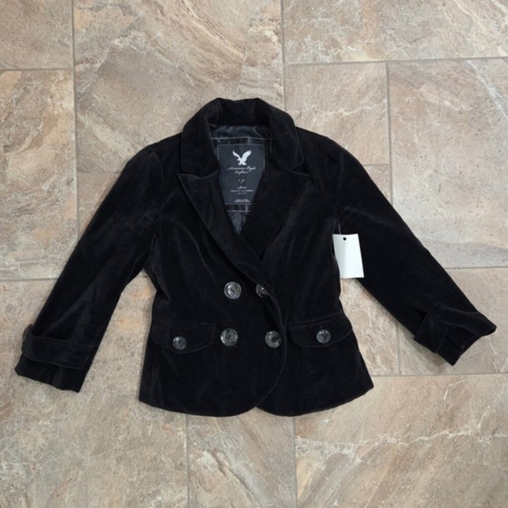 American Eagle Outfitters Velvet Blazer‎ Small Women Black Dressy Jacket